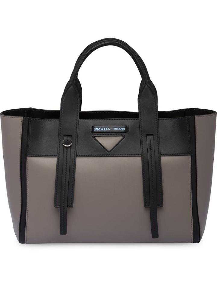 Prada Prada Ouverture Medium Leather Bag - Grey