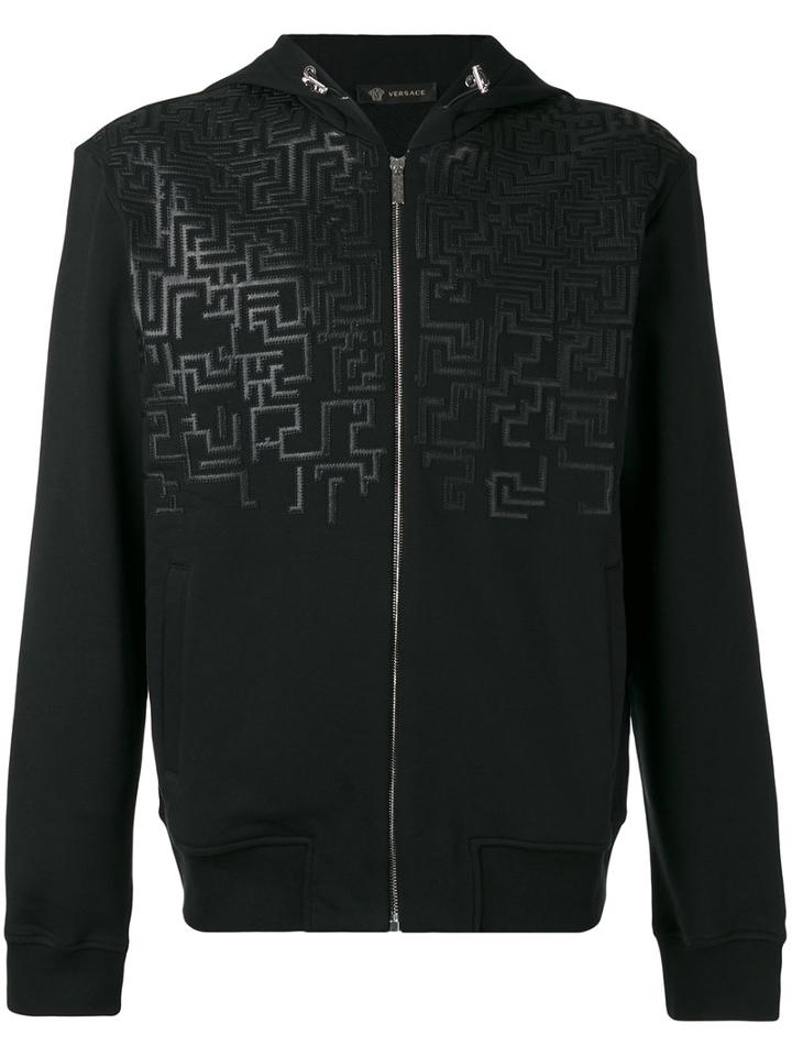 Versace Greca Key Hooded Sweatshirt, Men's, Size: Xl, Black, Cotton/lamb Skin