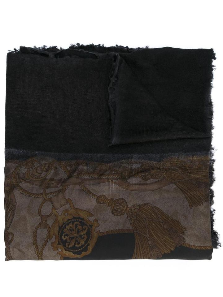 Avant Toi Faded Baroque Print Scarf, Men's, Black, Silk/cashmere