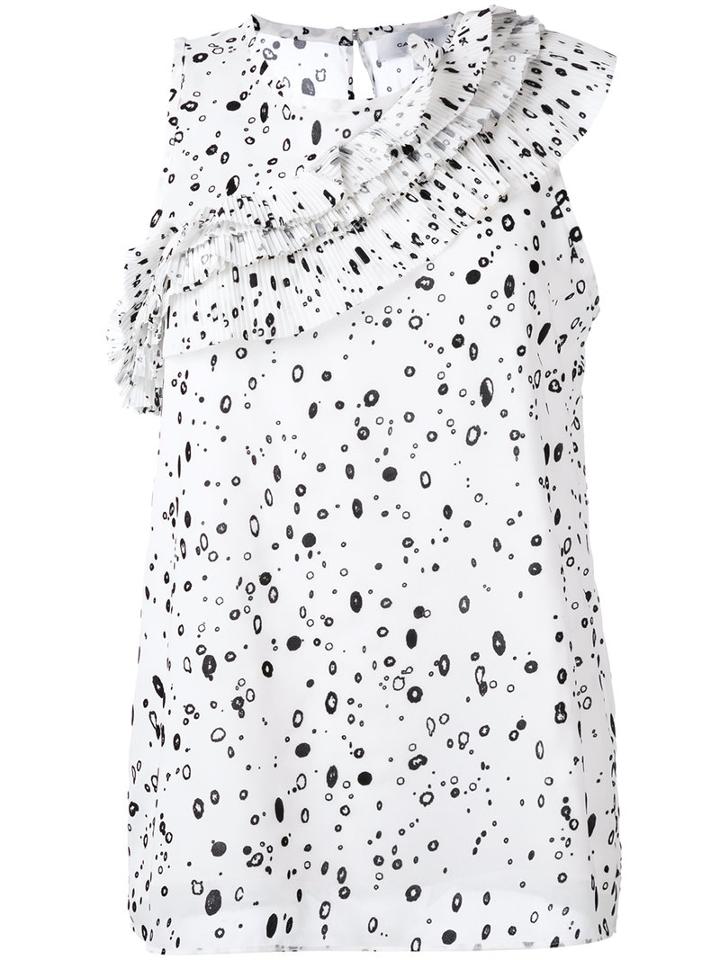 Carven Ruffled Detail Tank, Women's, Size: 38, White, Polyester/acetate/silk