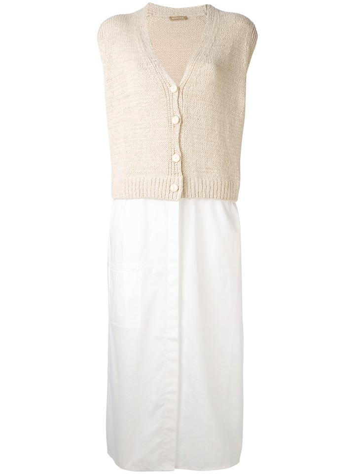 Nehera - V-neck Cardi Dress - Women - Cotton/linen/flax/polyamide - L, White, Cotton/linen/flax/polyamide