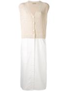 Nehera - V-neck Cardi Dress - Women - Cotton/linen/flax/polyamide - L, White, Cotton/linen/flax/polyamide