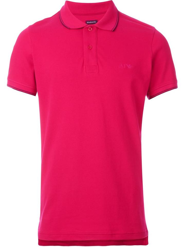 Armani Jeans Striped Trim Polo Shirt, Men's, Size: L, Pink/purple, Cotton/spandex/elastane