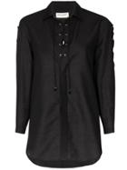 Saint Laurent Lace-up Detail Three-quarter Sleeve Shirt - Black