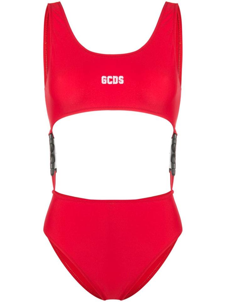 Gcds Logo Cut-out Swimsuit - Red