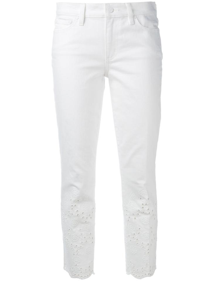 Tory Burch Eyelet-detail Cropped Jeans, Women's, Size: 29, White, Cotton/polyester/spandex/elastane