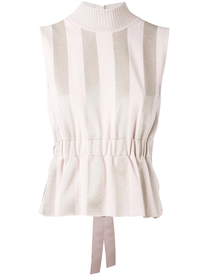 Fendi - Striped Peplum Top - Women - Polyester/viscose - 40, Pink/purple, Polyester/viscose