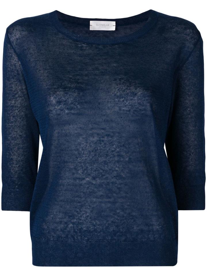 Zanone 3/4 Sleeve Knitted Top - Blue