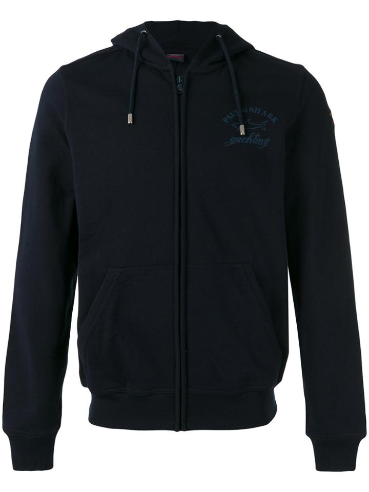 Paul & Shark Logo Print Zipped Hoodie - Blue