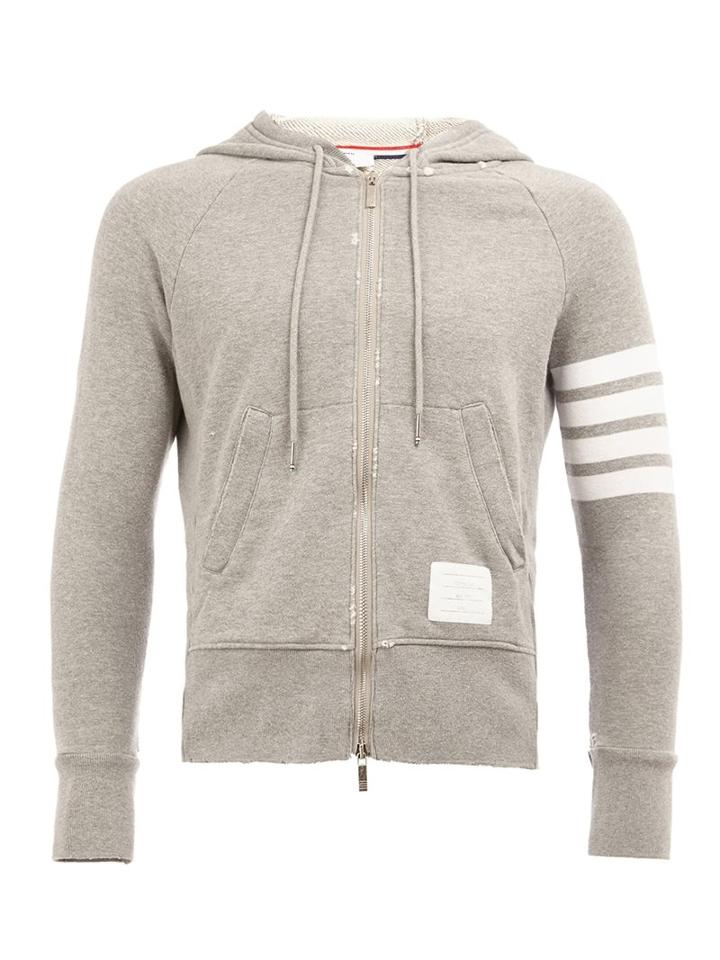 Thom Browne Zipped Hoodie, Men's, Size: 2, Grey, Cotton/nylon/polyurethane