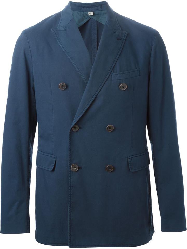 Burberry London Double Breasted Blazer, Men's, Size: 52, Blue, Cotton/spandex/elastane/polyamide