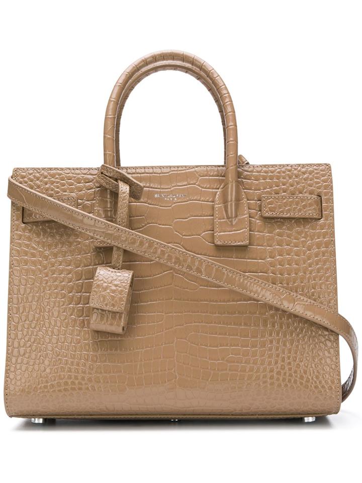 Saint Laurent Crocodile Embossed Baby Sac De Jour Tote - Nude &