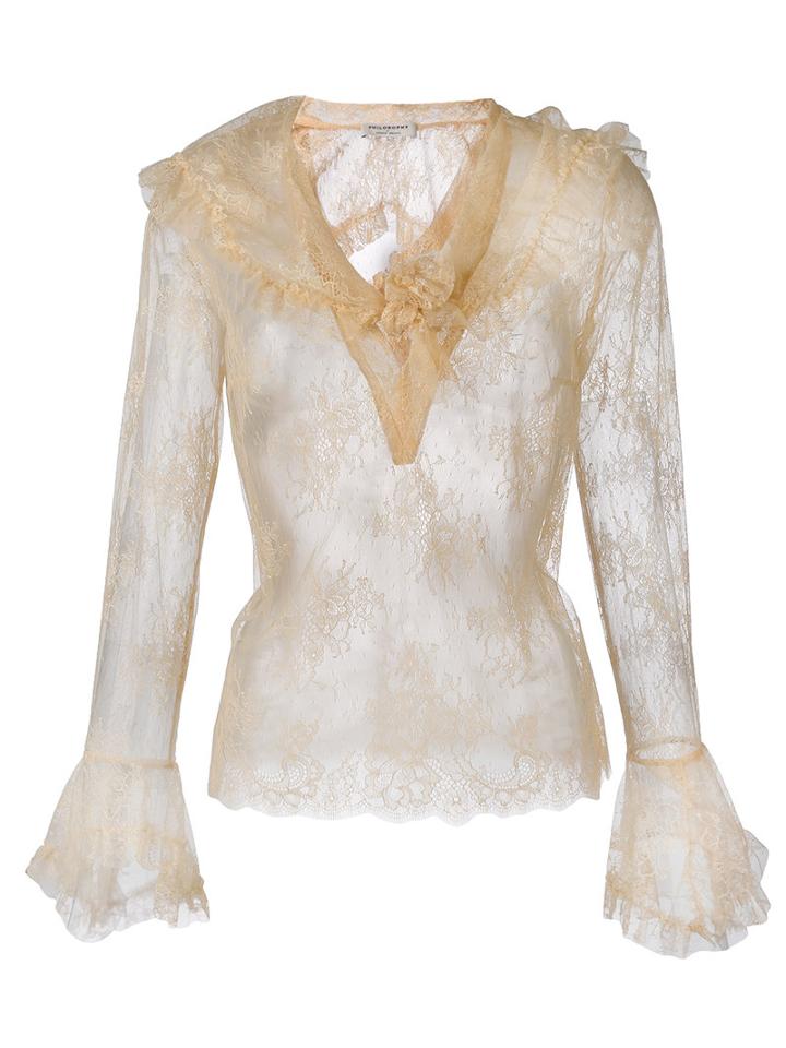 Philosophy Di Lorenzo Serafini - Lace Sheer Blouse - Women - Polyamide - 40, Nude/neutrals, Polyamide