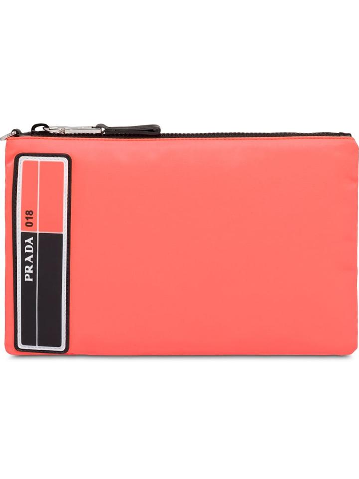 Prada Nylon Pouch With Leather Trim - Orange