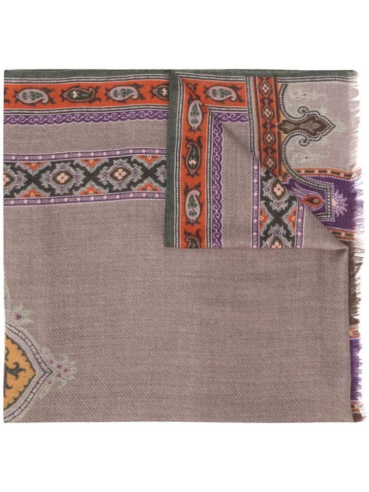 Etro Printed Fringe Scarf - Grey