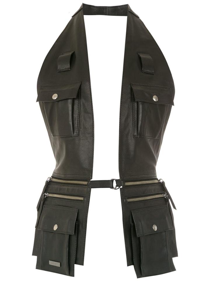 Mara Mac Leather Vest With Multiple Pockets - Black