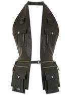 Mara Mac Leather Vest With Multiple Pockets - Black