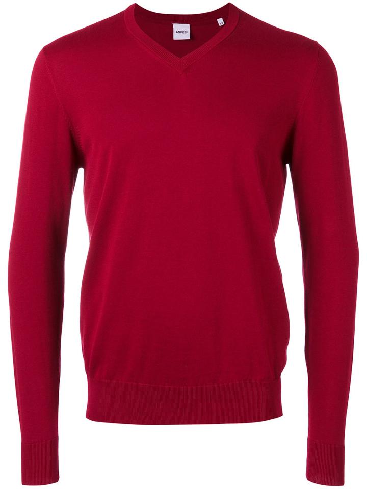 Aspesi - V-neck Sweater - Men - Cotton - 54, Red, Cotton
