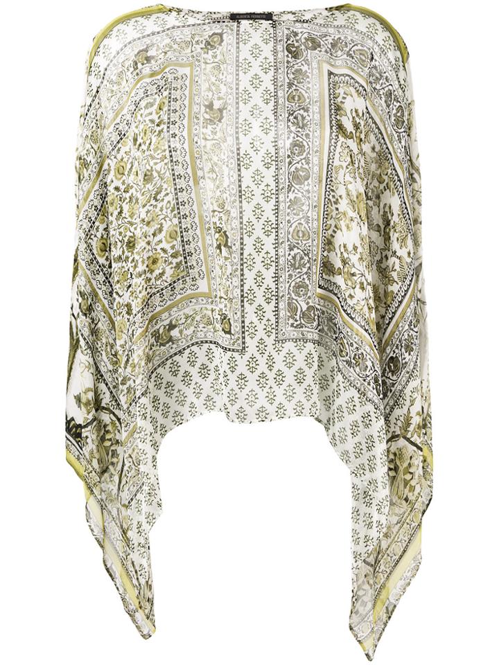 Alberta Ferretti Printed Sheer Blouse - White