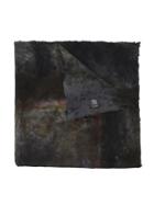 Avant Toi Distressed Printed Scarf, Women's, Black, Silk/cashmere