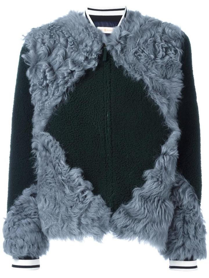 Tory Burch Patchwork Fur Bomber Jacket, Women's, Size: Medium, Green, Lamb Fur/rayon/viscose/polyester