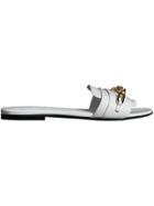 Burberry Link Detail Patent Leather Slides - White