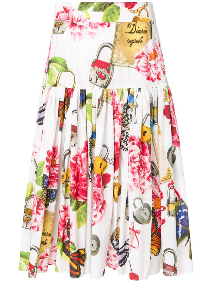 Dolce & Gabbana Floral And Padlock Print Skirt - Multicolour