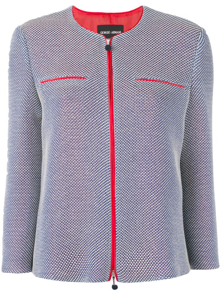 Giorgio Armani Contrast Trim Zipped Jacket - Blue