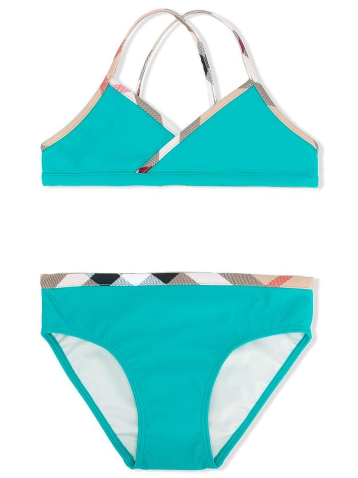 Burberry Kids Check Trim Bikini, Girl's, Size: 8 Yrs, Green