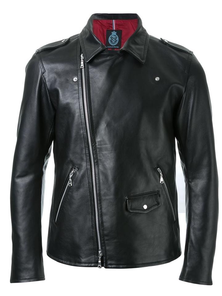 Guild Prime Asymmetric Zip Up Biker Jacket, Men's, Size: S, Black, Lamb Skin