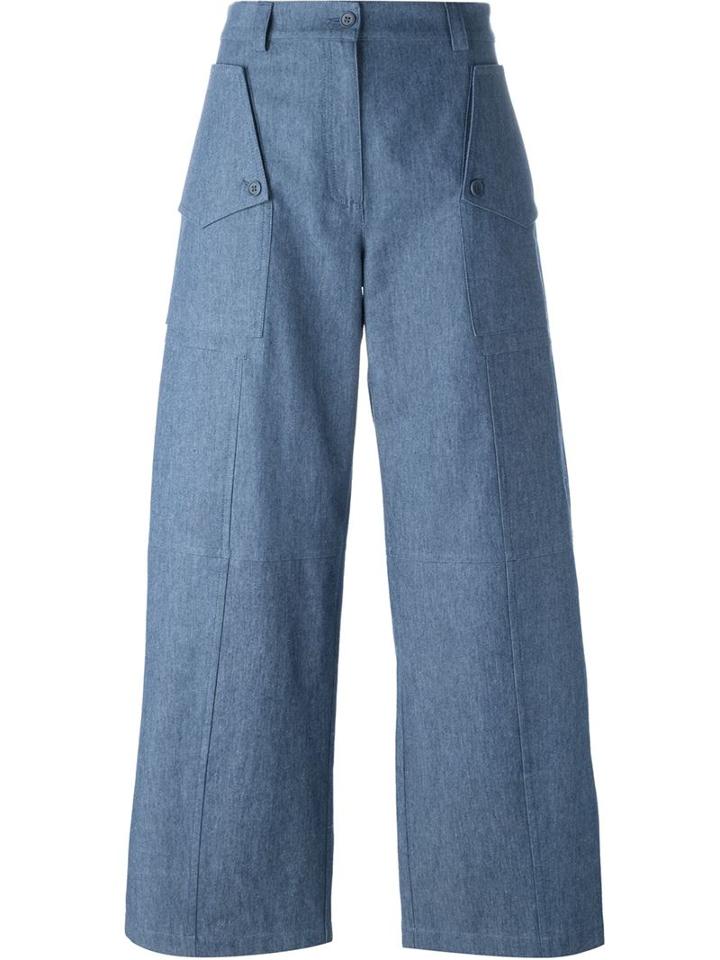 Jil Sander Navy Wide Leg Denim Trousers, Women's, Size: 36, Blue, Cotton