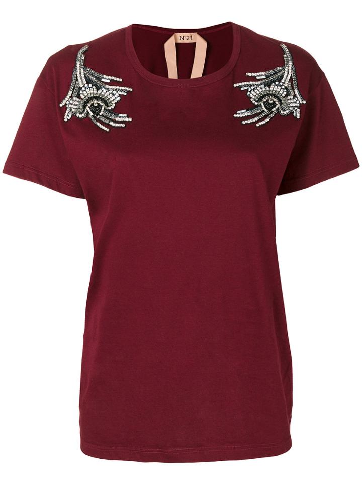 No21 Sequinned Patches T-shirt - Red