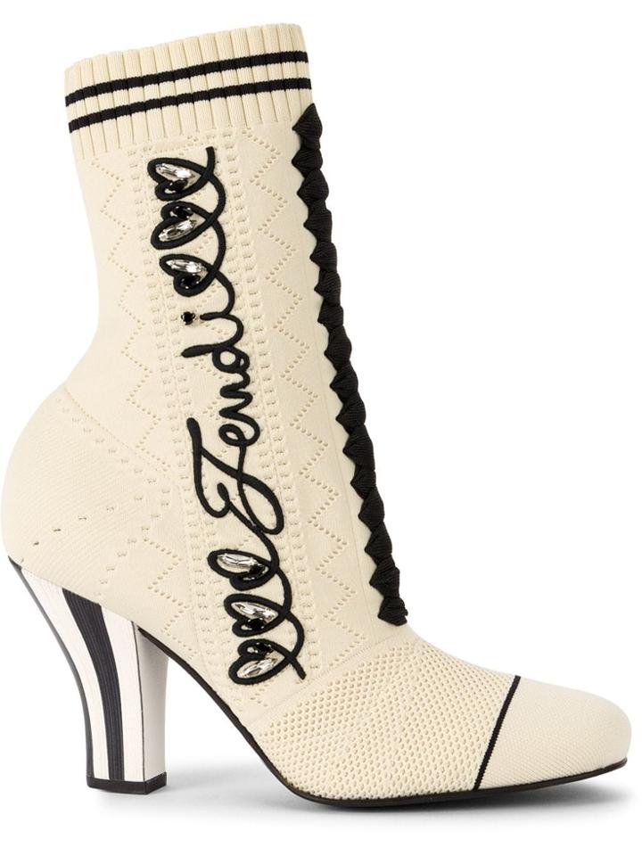 Fendi Knitted Ankle Boots - White