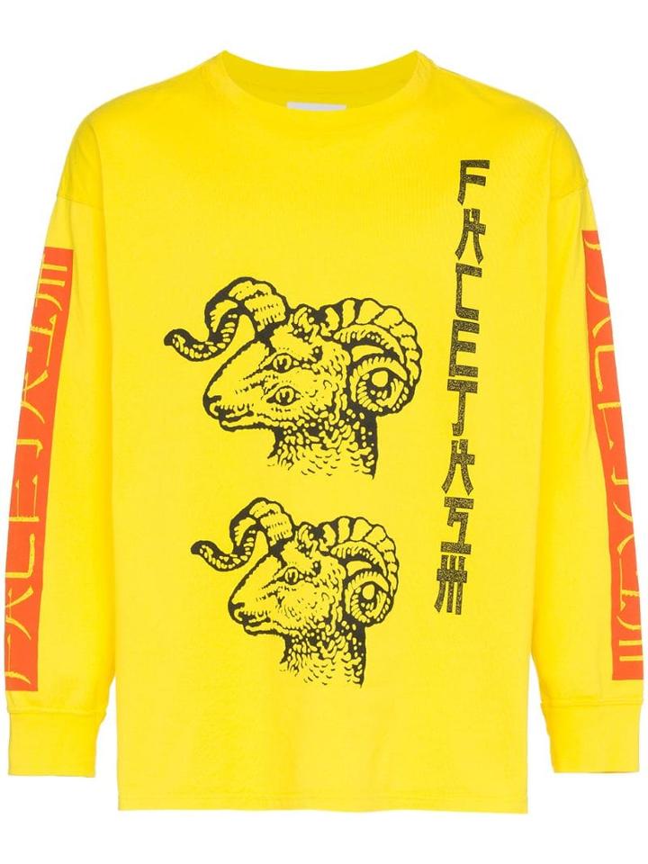 Facetasm Yellow Graphic Print Long-sleeved Cotton T-shirt
