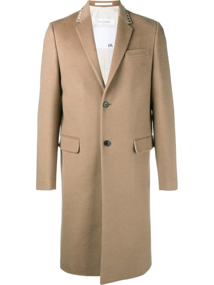 Valentino 'rockstud' Single Breasted Coat - Brown