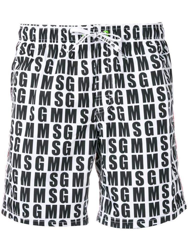 Msgm Logo Swim Shorts - White