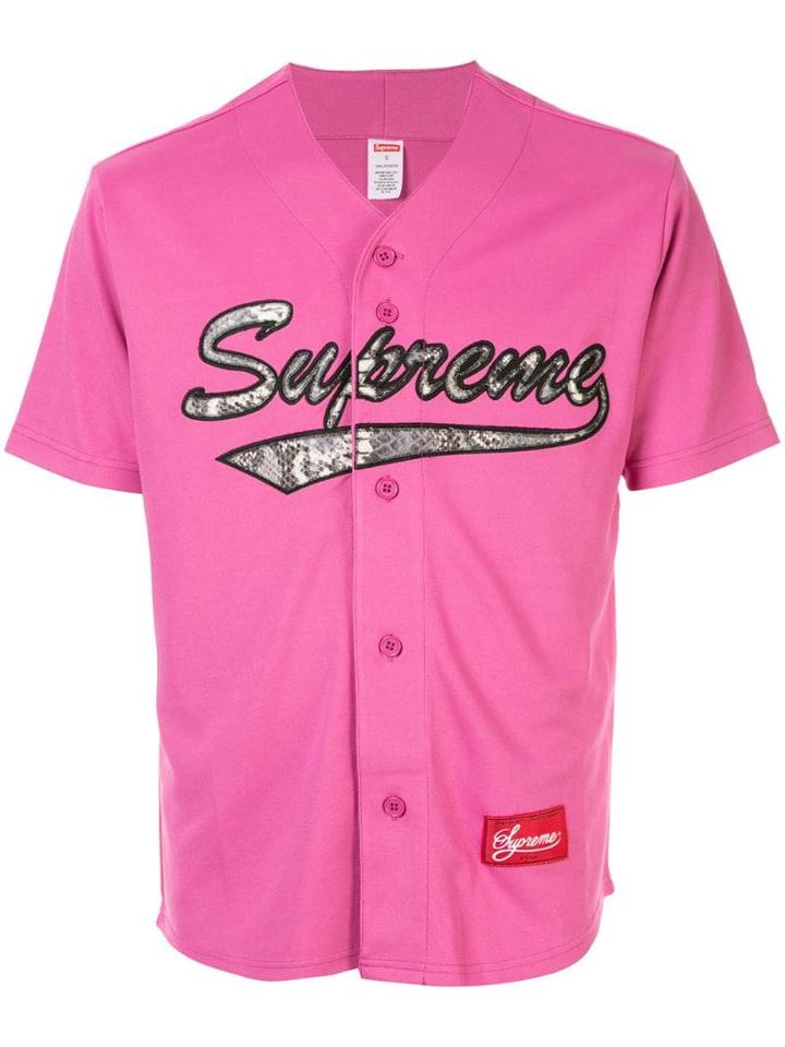 Supreme Snake Script Logo Baseball Jersey - Pink