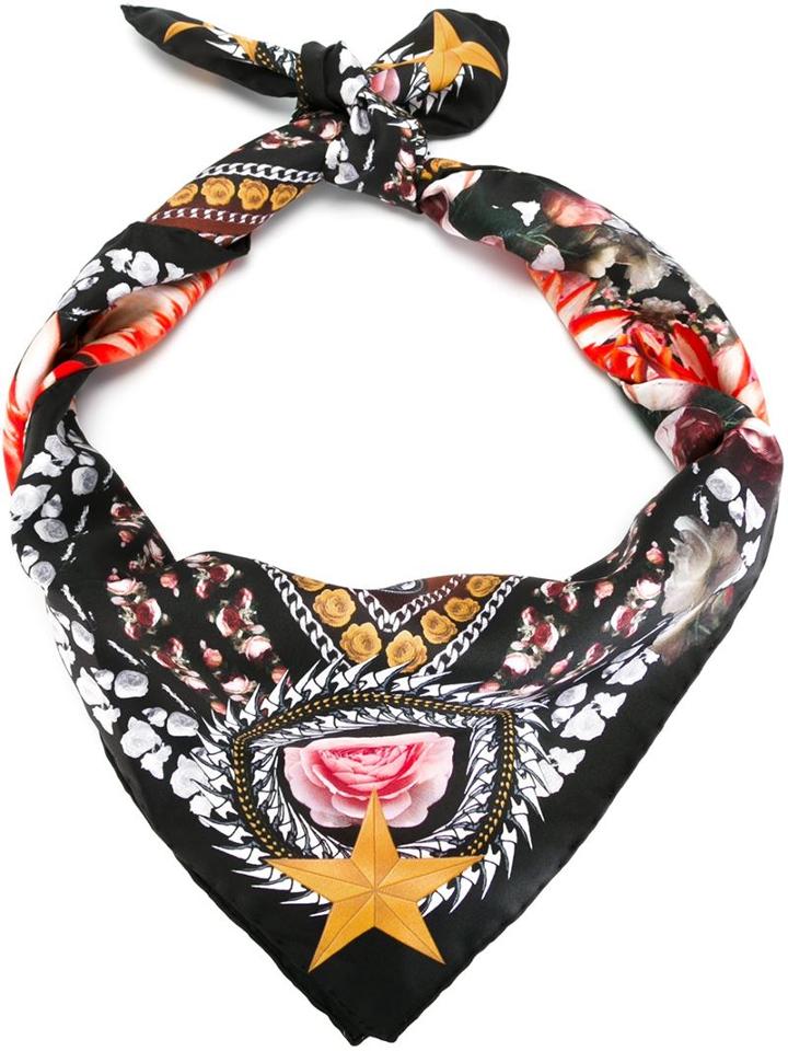 Givenchy Floral Print Scarf, Women's, Black, Silk