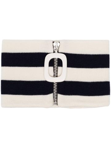 Jw Anderson Navy And Cream Striped Zip Up Wool Neck Cuff - White