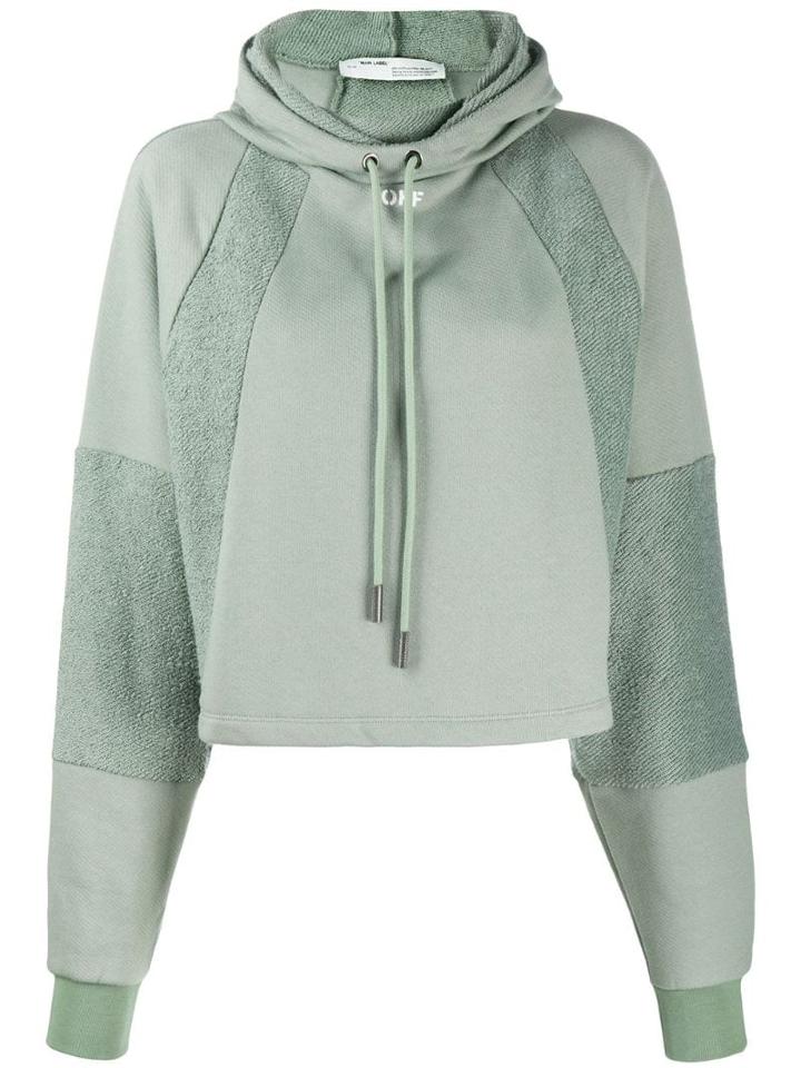 Off-white Fleece Panel Hoodie - Green