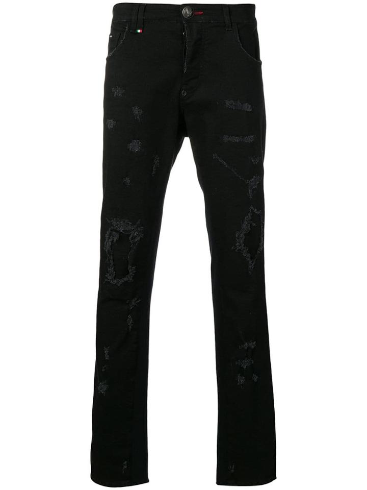 Philipp Plein Frayed Slim-fit Jeans - Black