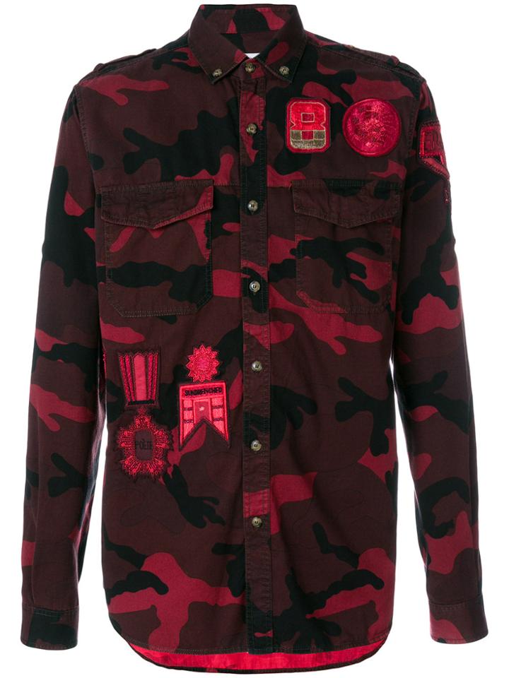 Valentino Badge Camouflage Button Down Shirt - Red