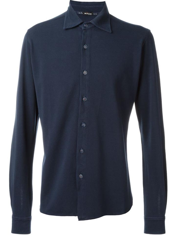 Kiton Plain Shirt, Men's, Size: L, Blue, Cotton