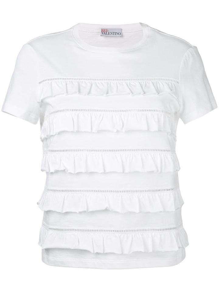 Red Valentino Ruffled T-shirt, Women's, Size: Xs, White, Cotton