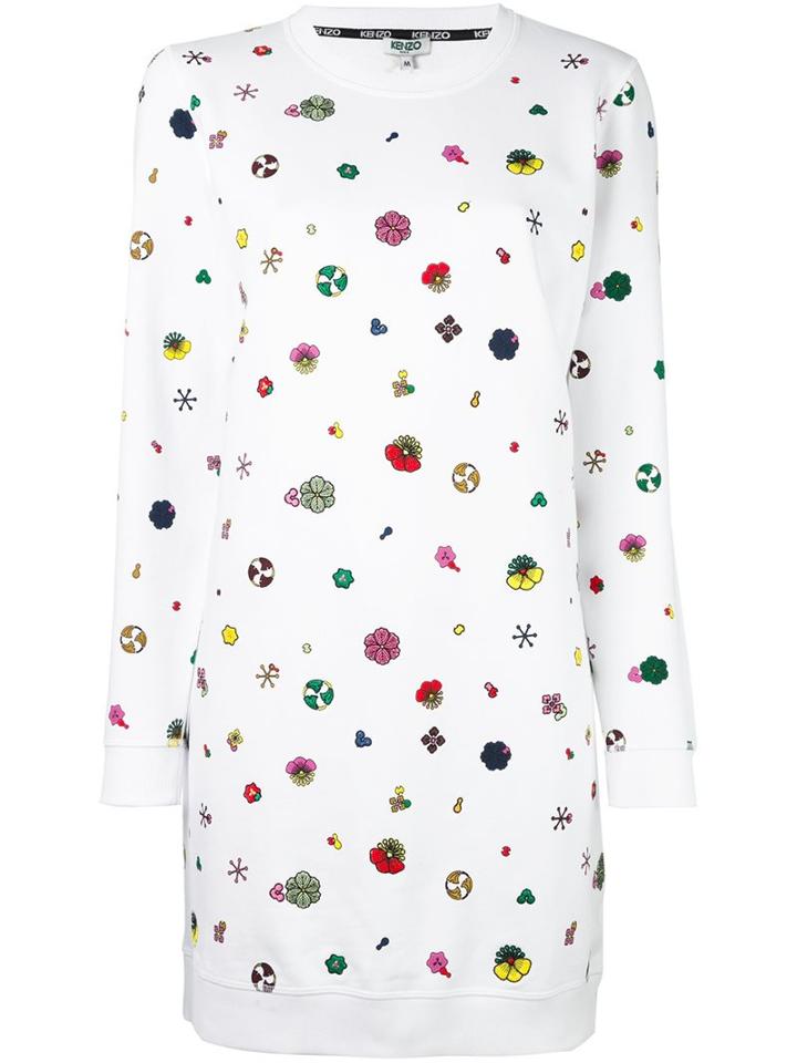 Kenzo 'tanami Flower' Sweatshirt Dress, Women's, Size: Xs, White, Cotton