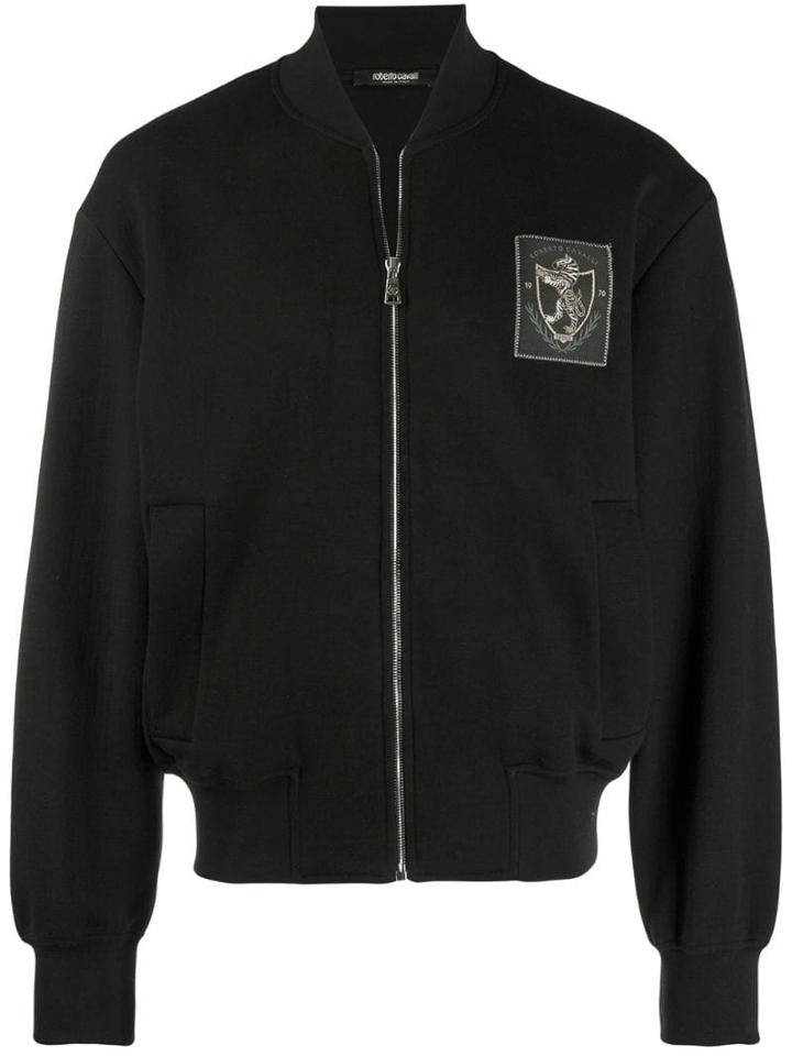 Roberto Cavalli Logo Patch Bomber Jacket - Black