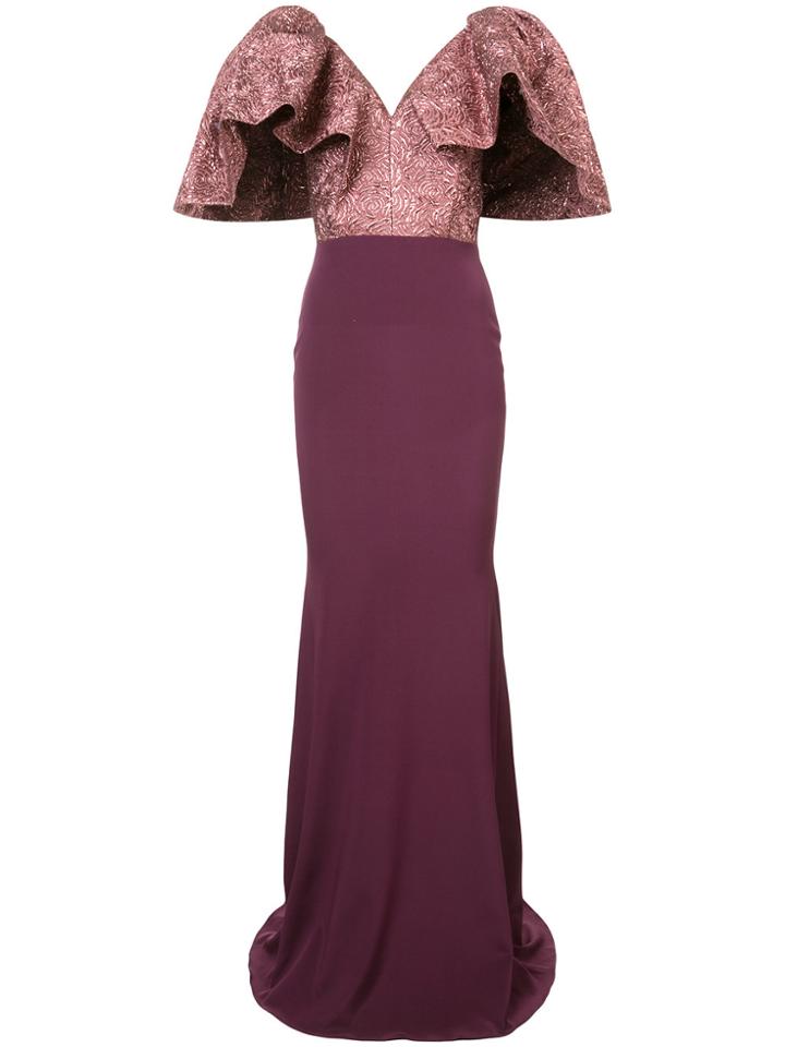 Christian Siriano V-neck Oversized Sleeve Mermaid Dress - Pink &