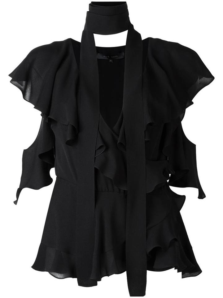 Elie Saab Draped Off Shoulder Pleated Top, Women's, Size: 36, Black, Silk