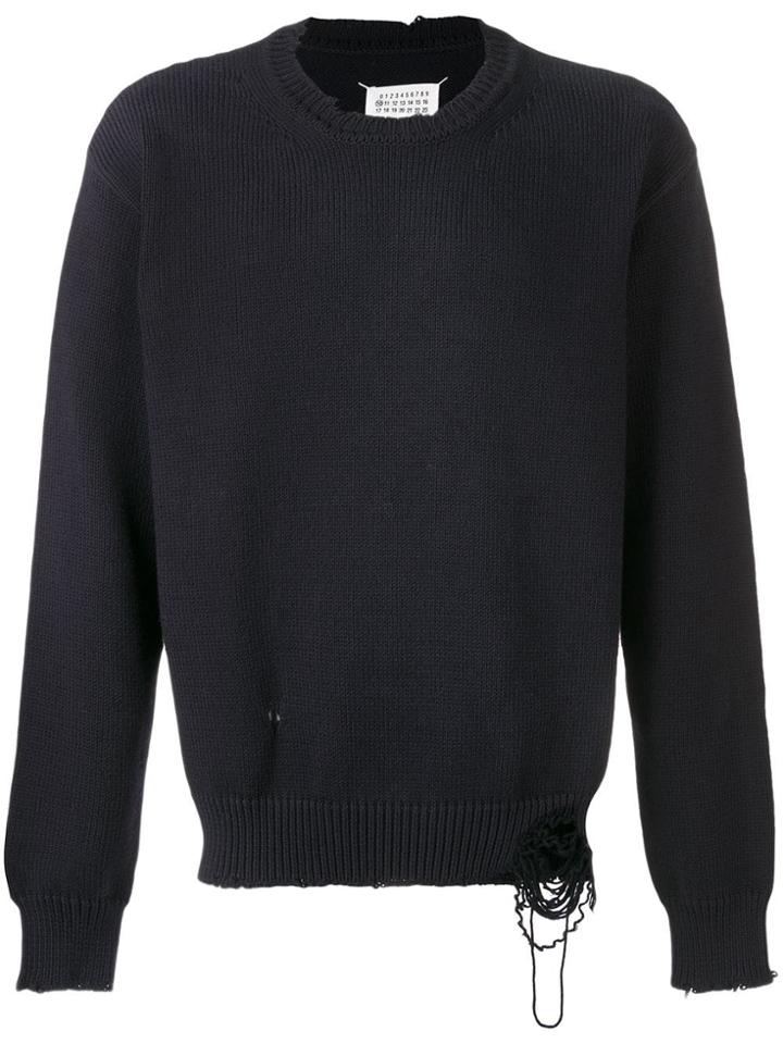 Maison Margiela Distressed Crew Neck Jumper - Blue