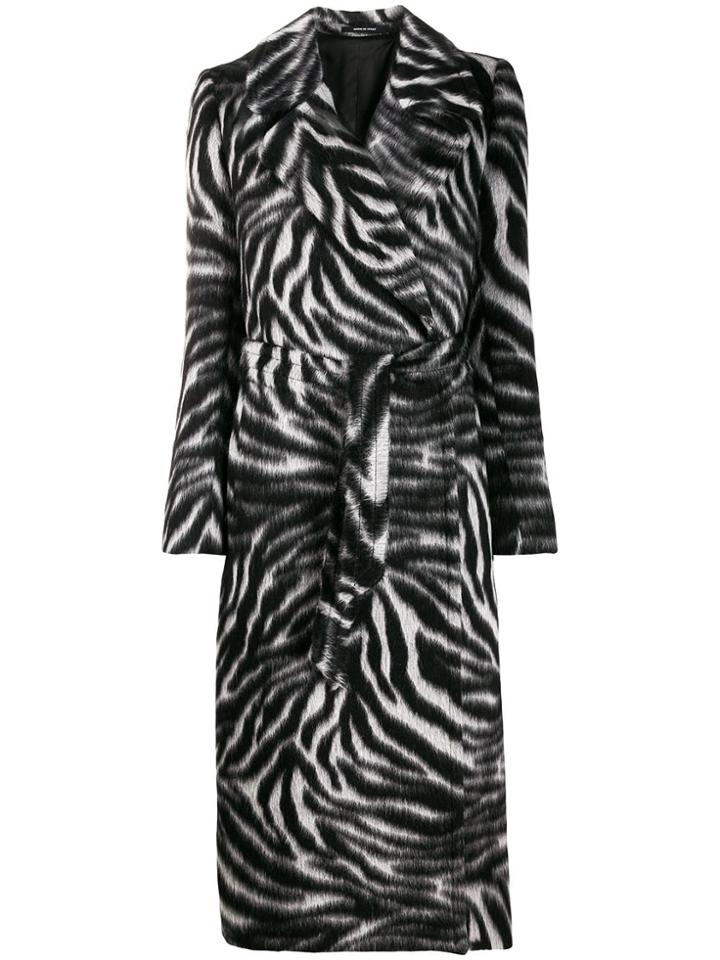 Tagliatore Zebra-print Belted Coat - Grey